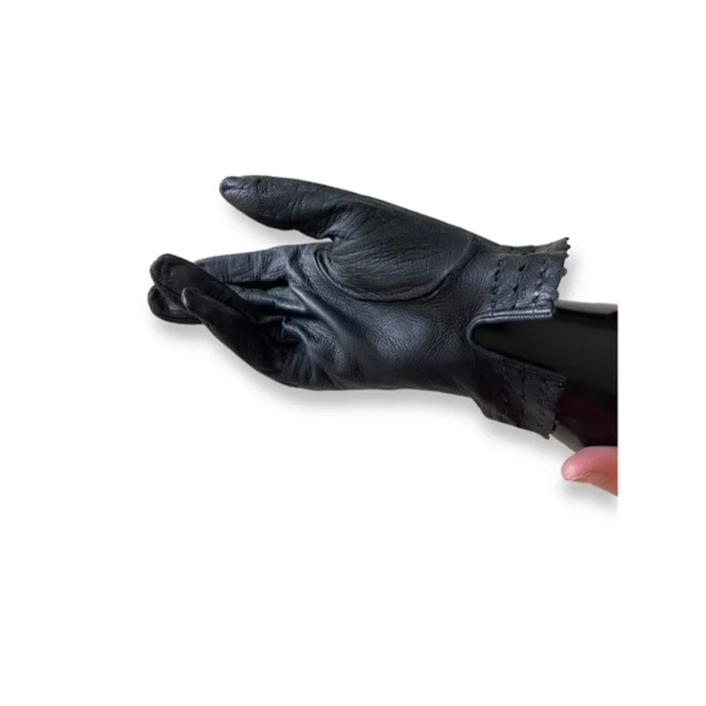 Vintage Detailed Cutout Above Wrist Black Driving Gloves 1960’s Ruffle